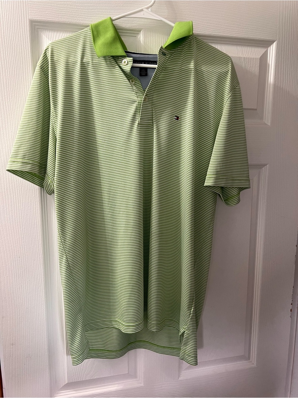 Tommy Hilfiger Light Green Striped Polo with Contrast Collar